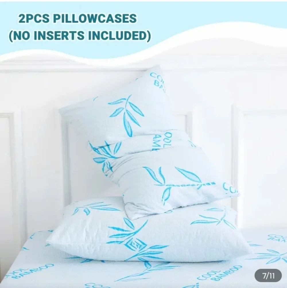 Queen Bamboo Cool White and Blue Pillowcase